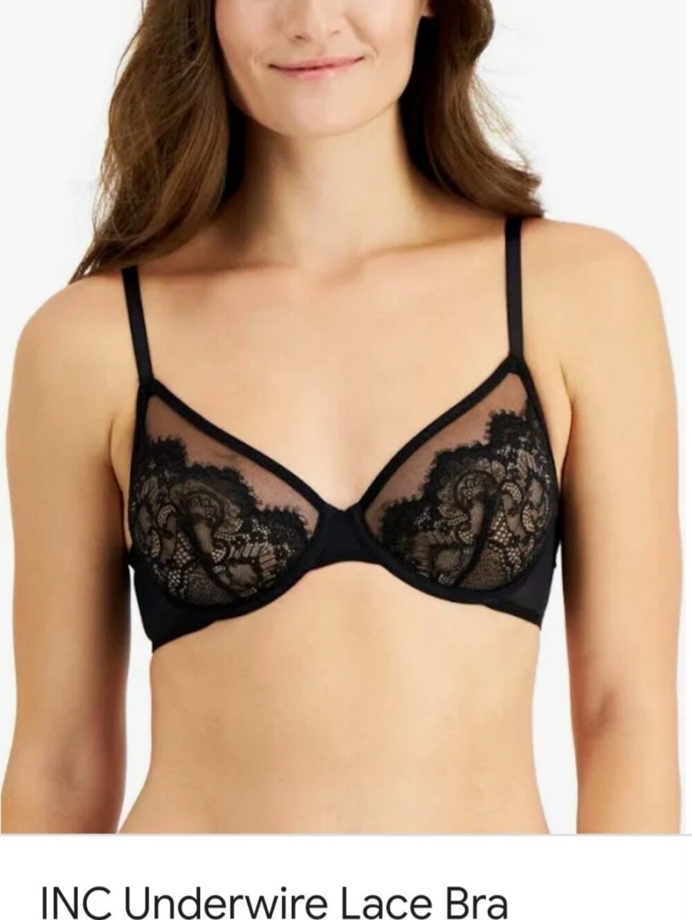 INC International Concepts Black Lace Underwire Demi Bra